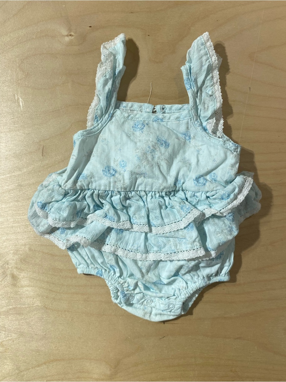 Shabby Chic Baby Blue Ruffle One-Piece Romper 3/6 Months (SK)